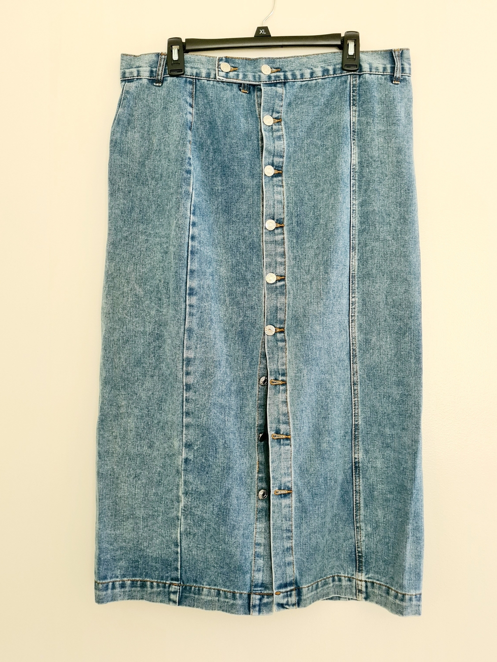 Classic Button-Front Denim Skirt - Light Blue